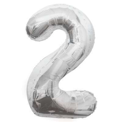 Silver Number 2 Shaped Foil Balloon 34&quot; Packaged -Unique
