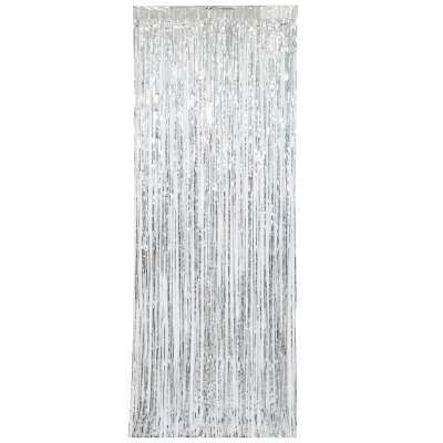 Silver Fringe Door Curtain 3 x 8 ft