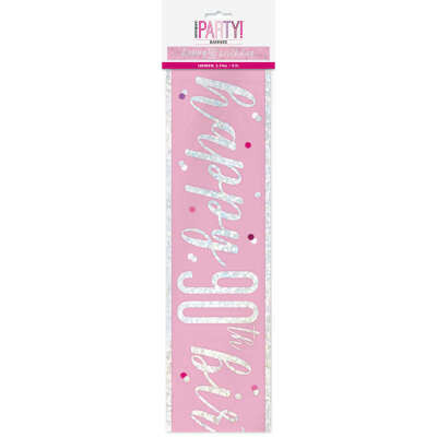 Glitz Pink 90th Birthday Banner 9FT