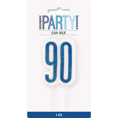 Glitz Blue 90th Candle