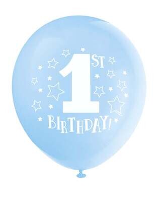 Stars Blue 1st Birthday 12" Latex Balloons 8ct Stars Blue 1st Birthday 12" Latex Balloons 8ct