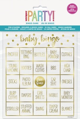 Gold Baby Shower Bingo Game 8ct