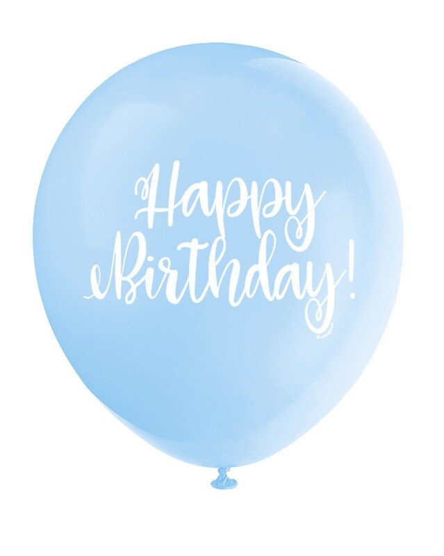 &#39;Happy Birthday!&#39; Script Baby Blue 12&quot; Latex Singles