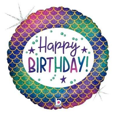 Mermaid Pattern Scales Happy Birthday Foil Balloon 18&quot;
