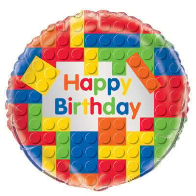 &#39;Happy Birthday&#39; Lego Block Foil Balloon 18&quot;