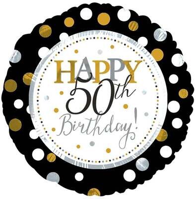 &#39;Happy 50th Birthday&quot; Black &amp; Gold Foil Balloon 18&quot;