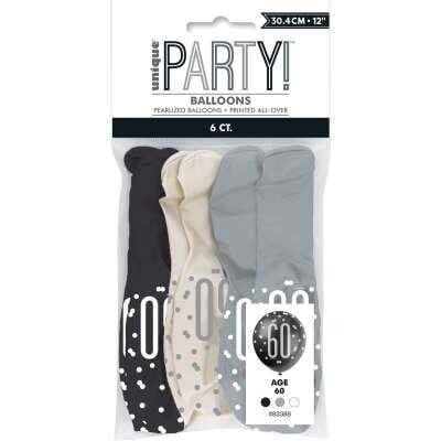 Glitz Black 60th Latex Balloons 6pk