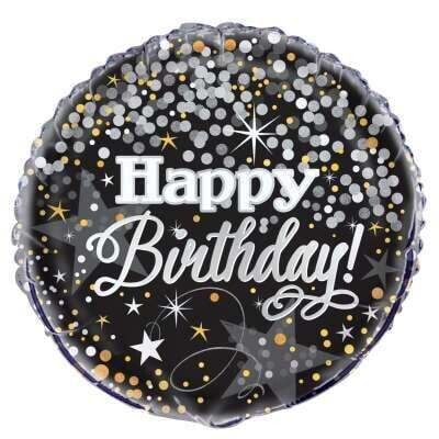 &#39;Happy Birthday&#39; Black &amp; Gold Foil Balloon 18&quot;