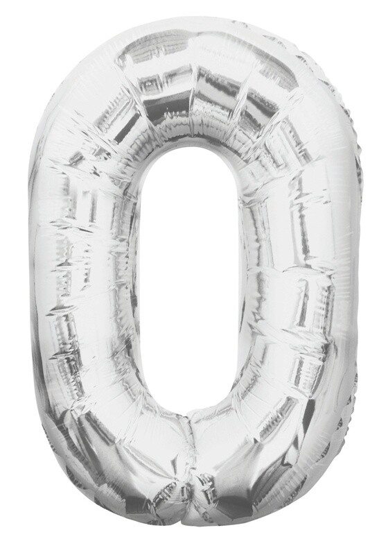Silver Number 0 Shaped Foil Balloon 34&quot; Packaged -Unique