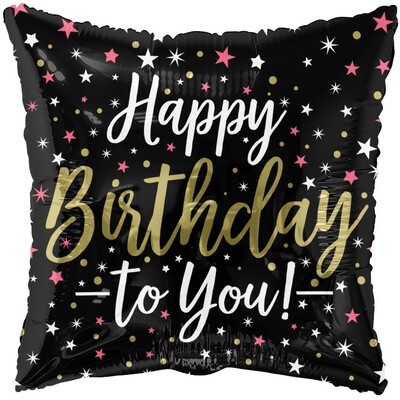 Happy Birthday To You Stars Black Square Shape Foil Balloon 18&quot;