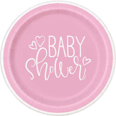 Pink Hearts Baby Shower 7" Dessert Plates 8ct
