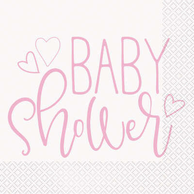 Heart Pink Baby Shower Luncheon Napkins 16ct