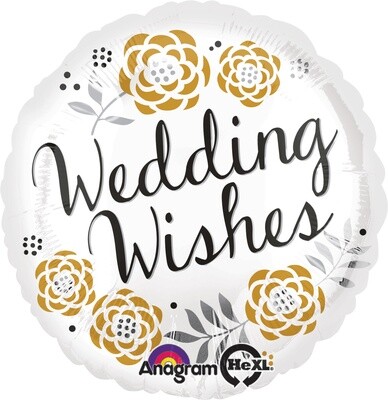 White, Silver and Gold &#39;Wedding Wishes&#39; 18&quot; Mylar