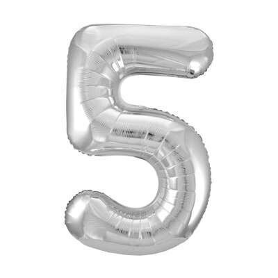 Silver Number 5 Shaped Foil Balloon 34&quot; Packaged-Unique