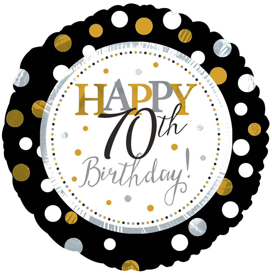 Black And Gold &quot;Happy 70th Birthday&quot; 18&quot; Mylar Balloon