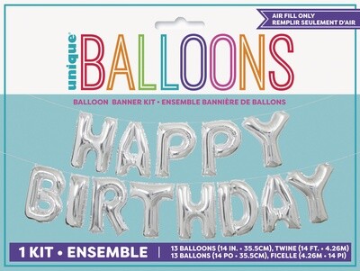 Silver ‘Happy Birthday’ Air Fill Mylar Banner Silver ‘Happy Birthday’ Air Fill Mylar Banner
