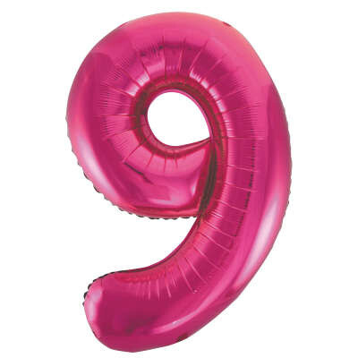 Hot Pink Number 9 Shaped Foil Balloon 34&quot; Packaged-Unique