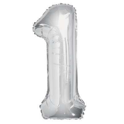 Silver Number 1 Shaped Foil Balloon 34&quot; Packaged -Unique