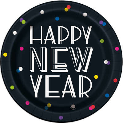 Neon Dot New Year Round Dinner Plates 8ct