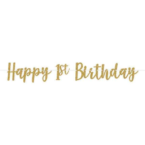 1st Birthday Gold Glitter Banner 12FT