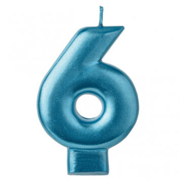 Metallic Blue Number 6 Candle