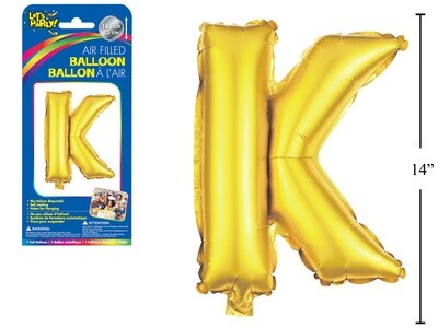 Gold Letter K Balloon (14&quot; Air Filled)