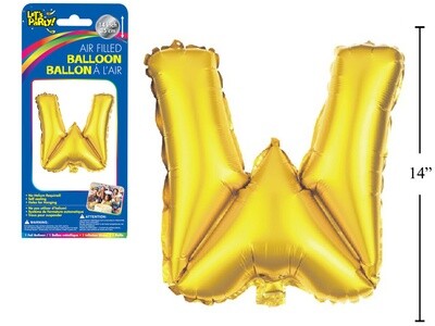 Gold Letter W Balloon (14&quot; Air Filled)