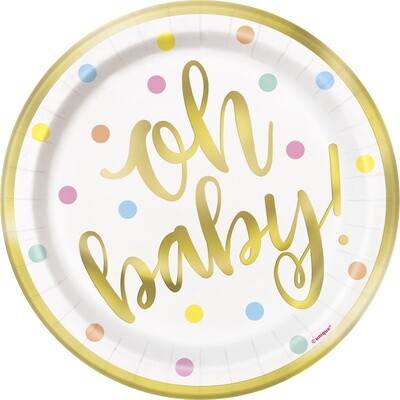 "Oh Baby!" Gold Dessert Plate 8ct