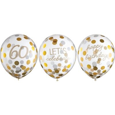 Golden Age 12” ‘60’ Gold Confetti Latex, 6ct
