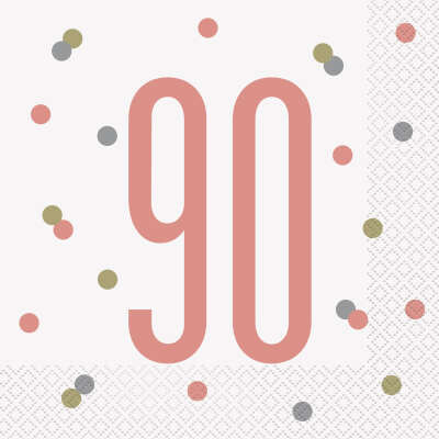 Glitz Rose Gold &quot;90&quot;Luncheon Napkin, 16ct