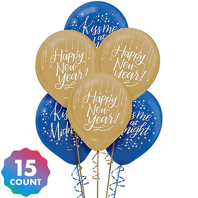 Blue and Gold New Years Balloons 15ct