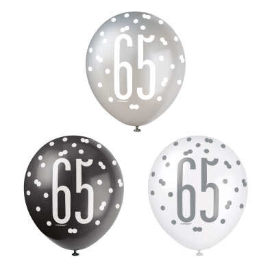 Glitz Black 65th Latex Balloon 6pk