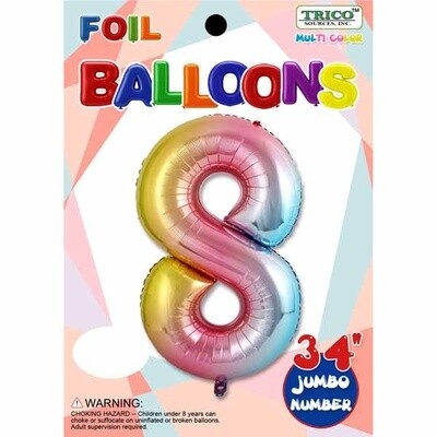 Pastel Rainbow Number 8 Foil Balloon 34"
