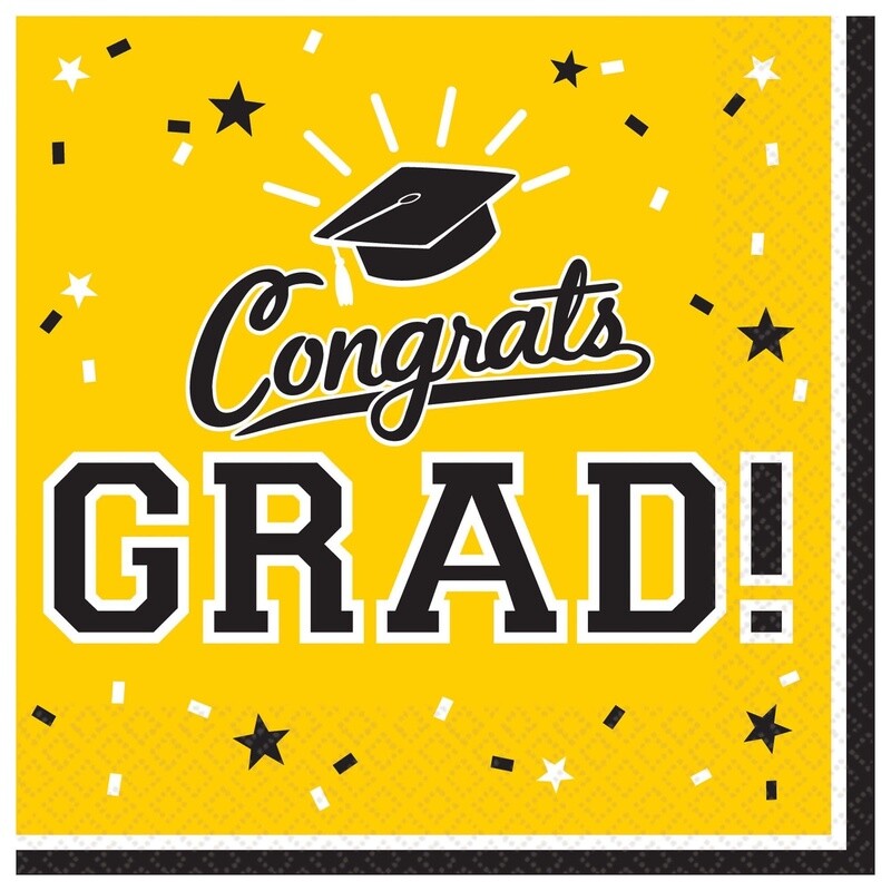 Yellow Congrats Grad Beverage Napkins 36ct