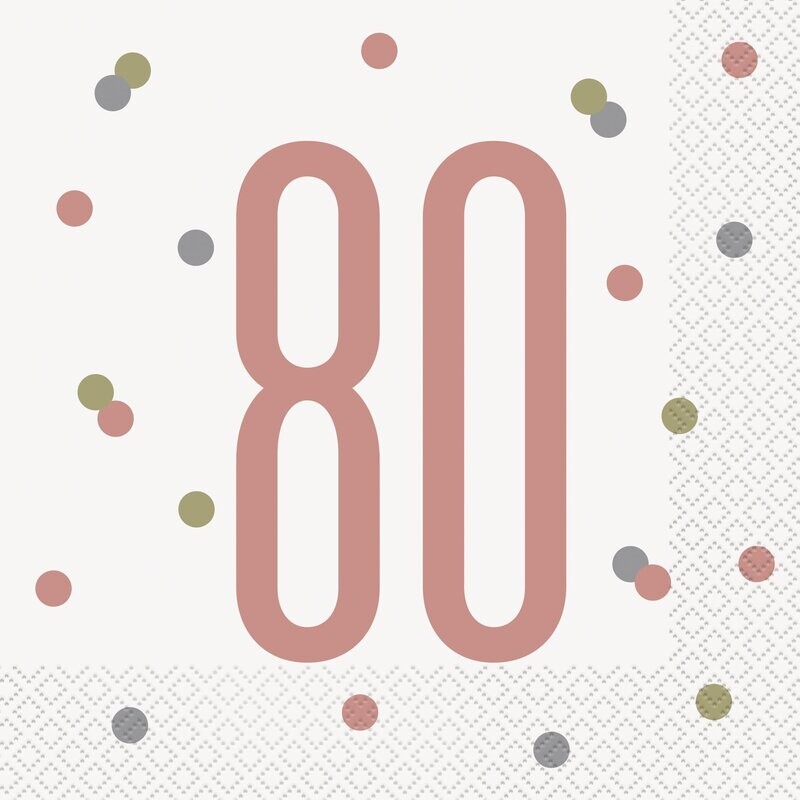 Glitz Rose Gold &quot;80&quot; Luncheon Napkins, 16ct