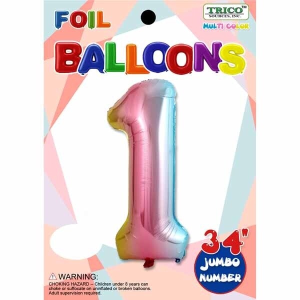 Pastel Rainbow Number 1 Foil Balloon 34&quot;