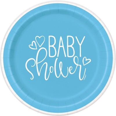 Blue Hearts Baby Shower 9" Dinner Plates 8ct