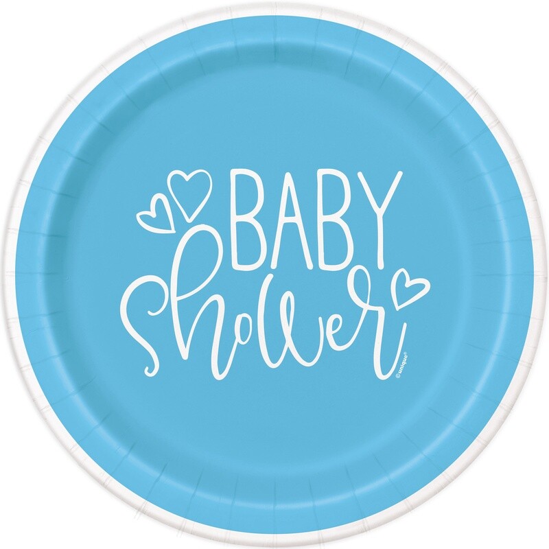 Blue Hearts Baby Shower 9&quot; Dinner Plates 8ct
