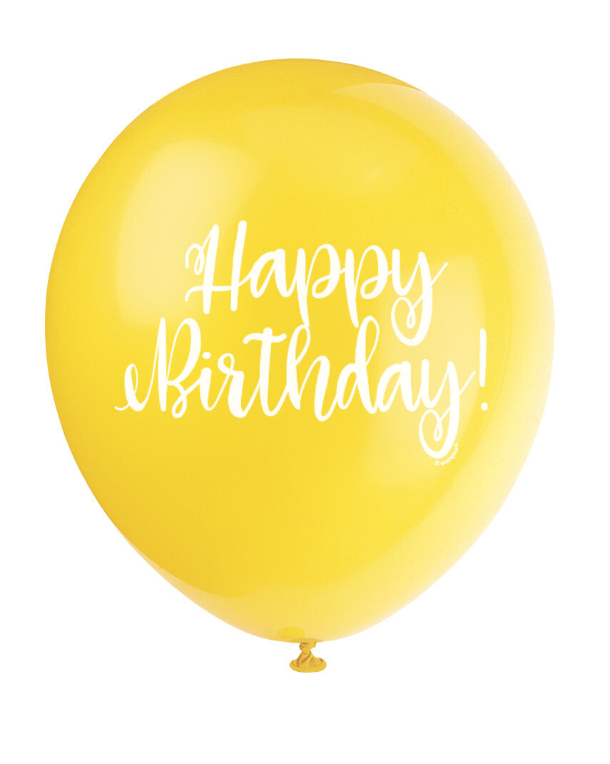 &#39;Happy Birthday!&#39; Script Yellow 12&quot; Latex Singles