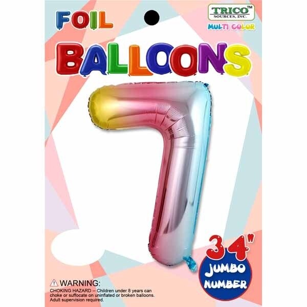Pastel Rainbow Number 7 Foil Balloon 34&quot;