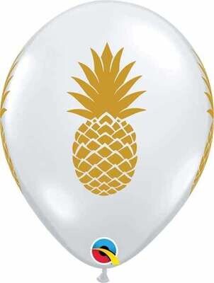 Gold Printed Pineapple Clear 12&quot; Latex Singles