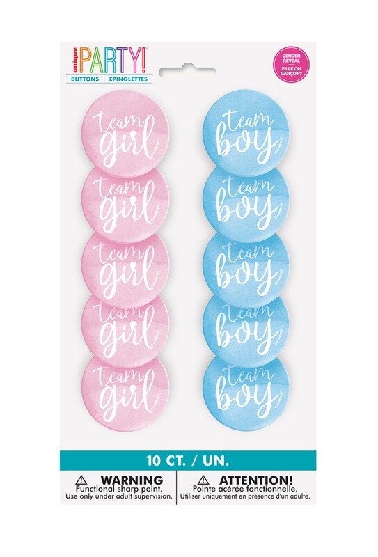 Gender Reveal Pins, 10 pk