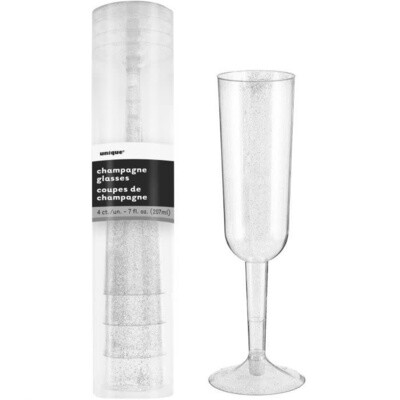 Silver Glitter Champagne Flute 4ct