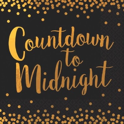 ‘Countdown to Midnight’ Black &amp; Gold Luncheon Napkins 16ct