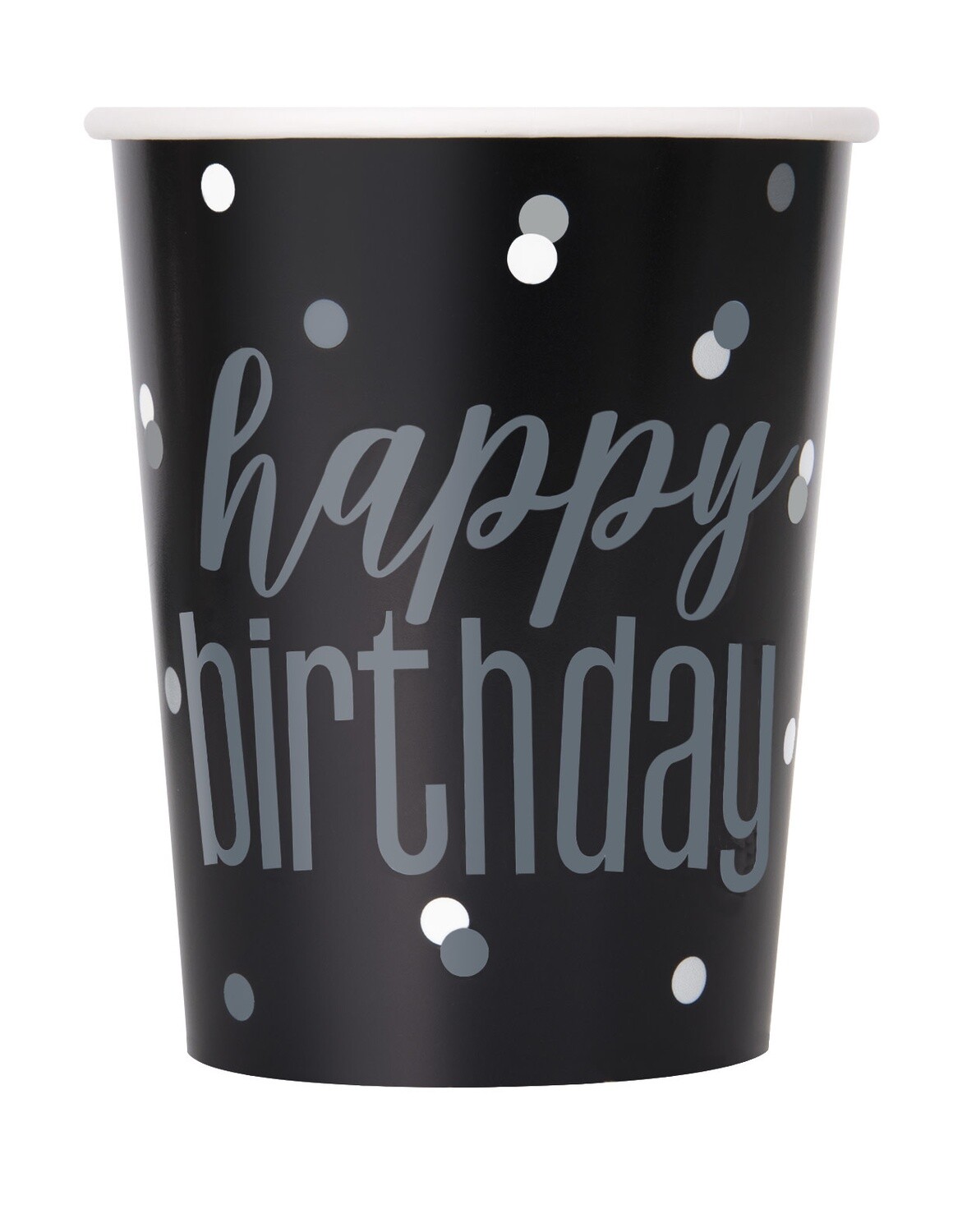 Black &amp; Silver &quot;Happy Birthday&quot; Cups 8ct