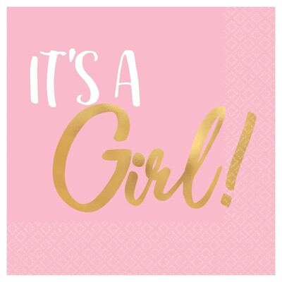 &#39;It&#39;s a Girl!&#39; Pink and Gold Foil Stamped Beverage Napkins 16ct