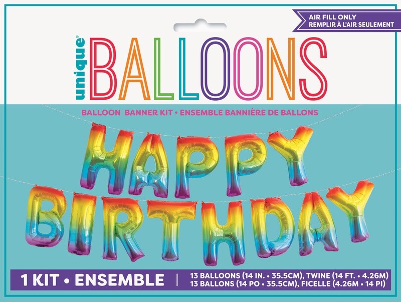 Rainbow &#39;Happy Birthday&#39; Air Fill Mylar Banner