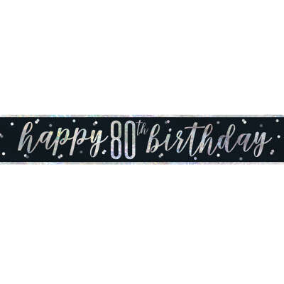 Glitz Black 80th Birthday Banner 9FT