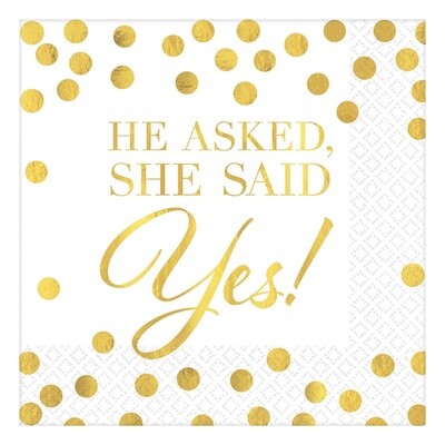 &quot;She Said Yes!&quot; Beverage Napkins, 16ct