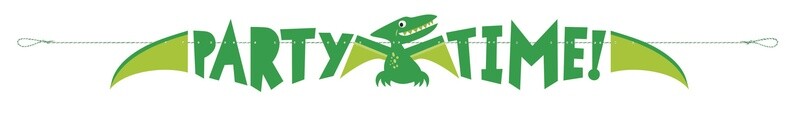 &#39;Party Time!&#39; Dinosaur Blue and Green Banner 5FT
